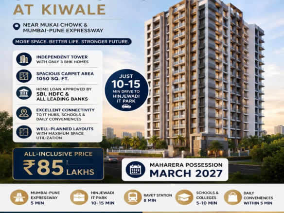 Kiwale Mamurdi 3BHK 85Lacs 3BHK Nearing Possession Flat for Sale near Mukai Chowk, Kiwale, Pune